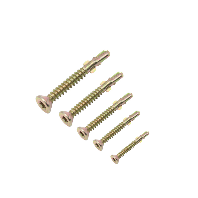 Vite autoperforante a testa svasata piatta con attacco Torx placcato in zinco giallo con ali