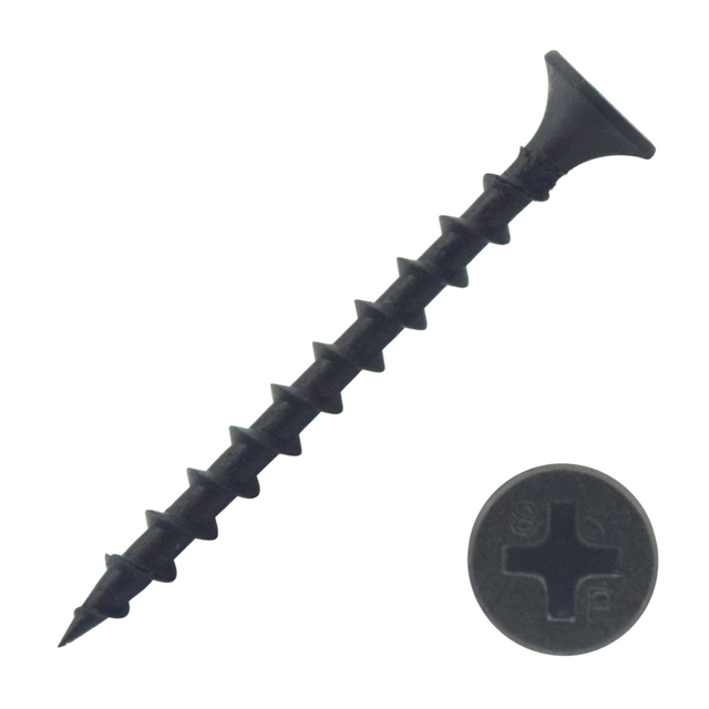 Viti per cartongesso con testa a tromba con fosfato nero Phillips, filettatura grossa